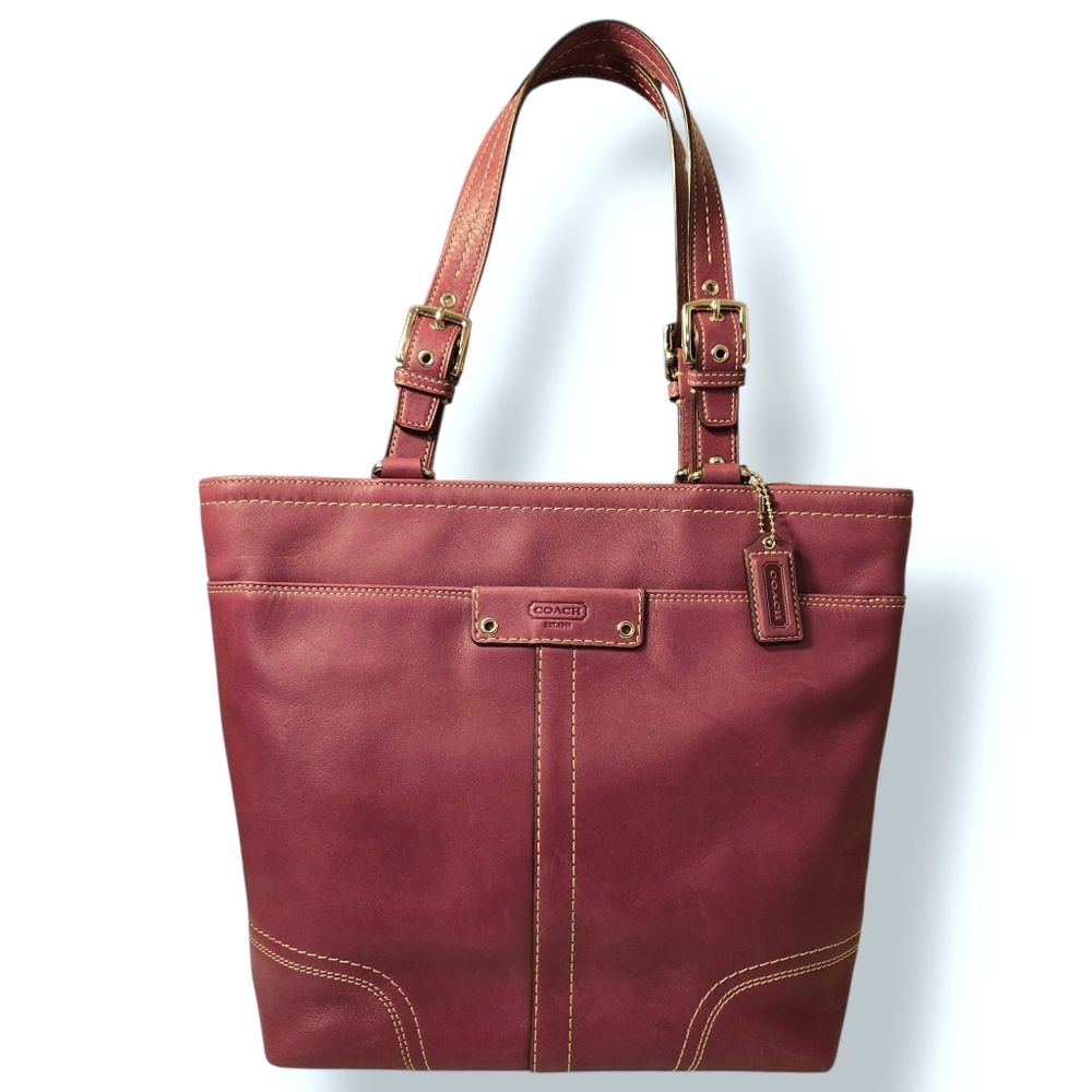 COACH Hamilton F13089 Purple Pebbled Leather Shoulder Bag Tote Front Snap Pocket